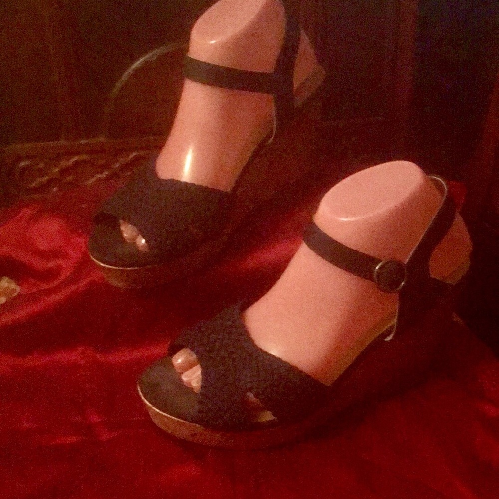 Jellypop Gracey Womens Navy Fabric Wedge Heel 8.5M